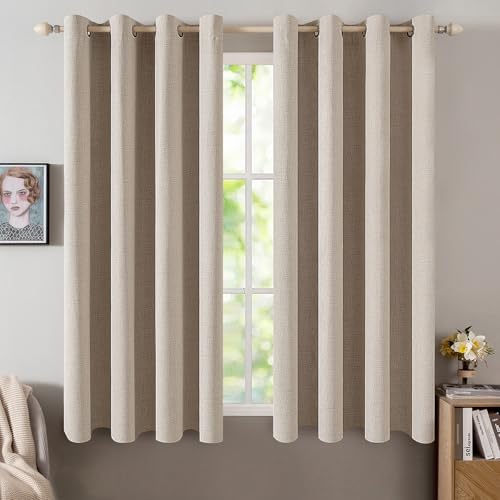 100% Blackout Linen Curtains for Bedroom 52x63 Inches Taupe (Taupe / 52"W x 63"L (Pack of 2))