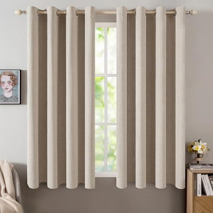 100% Blackout Linen Curtains for Bedroom 52x63 Inches Taupe (Taupe / 52"W x 63"L (Pack of 2))