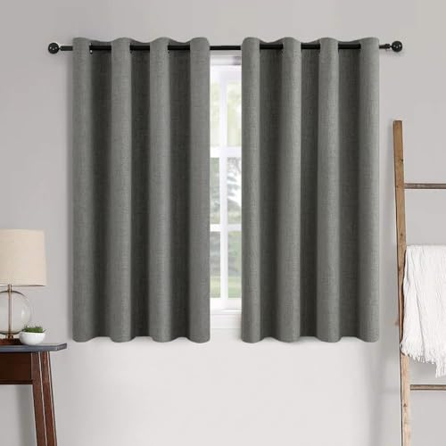 100% Blackout Linen Curtains for Bedroom 52x45 Inches Dark Grey (Dark Grey / 52"W x 45"L (Pack of 2))