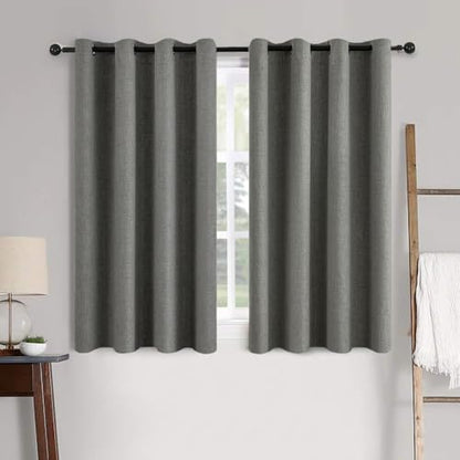 100% Blackout Linen Curtains for Bedroom 52x45 Inches Dark Grey (Dark Grey / 52"W x 45"L (Pack of 2))