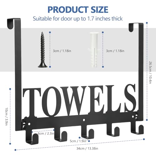 Door Mounted Towel Rack with Hooks for Bathroom