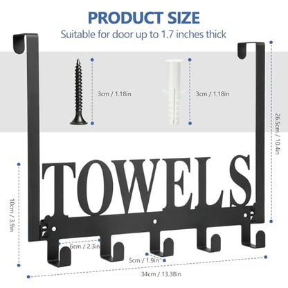 Door Mounted Towel Rack with Hooks for Bathroom
