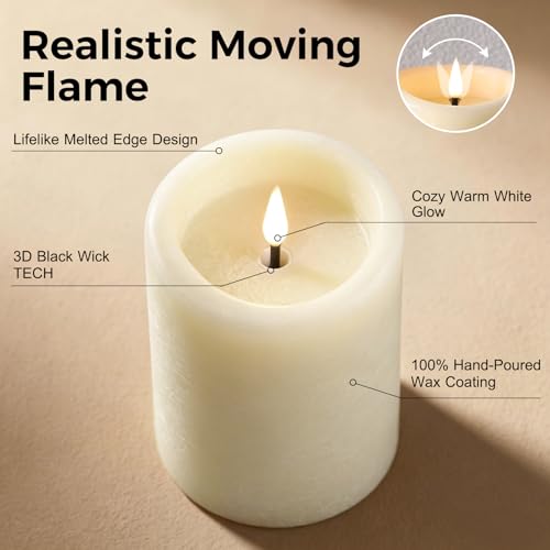 Moving Flame LED Pillar Candles with Remote Set of 3