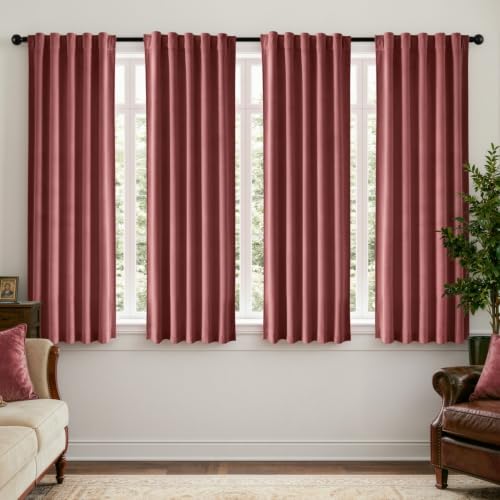 Dusty Rose Velvet Curtains 4 Panel Set Back Tab 40 x 63 Inch Long (Dusty Rose / 40"W x 63"L (Pack of 4))