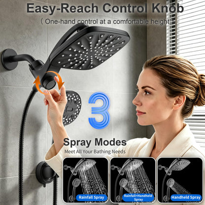 Dual Rainfall Shower Head With 8 (Matte Black)