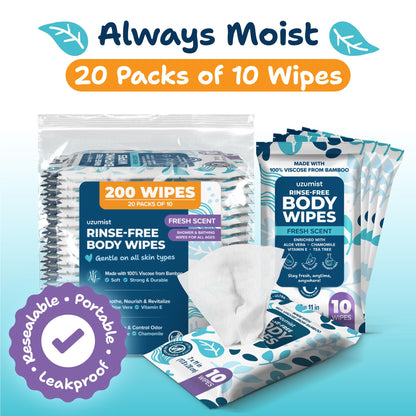 Bath Body Wipes For Adults Bathing No Rinse (200 Pack)