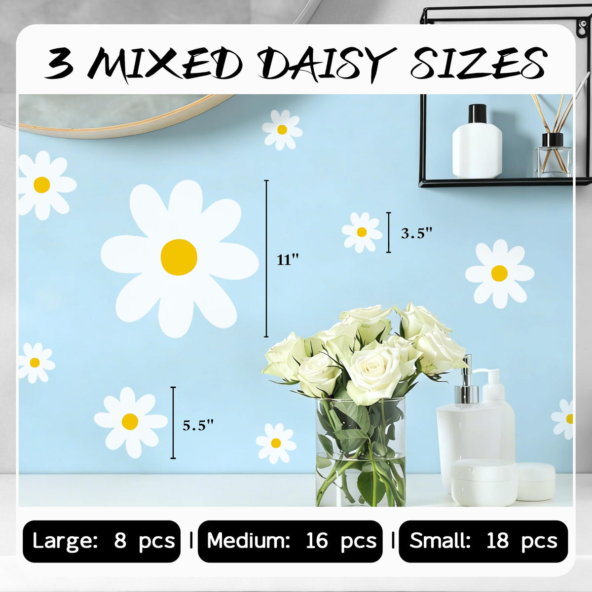 42 Pcs Large White Daisy Wall Decals (White)