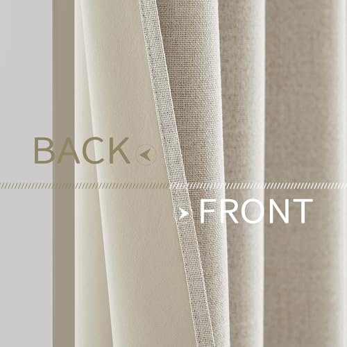 100% Blackout Linen Curtains for Bedroom 52x108 Inches Birch (Birch / 52"W x 108"L (Pack of 2))