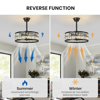 Caged Ceiling Fan with Lights and Remote 20 Inch Gold Crystal Fandelier Ceiling Fan Modern Farmhouse Chandelier Fan Light