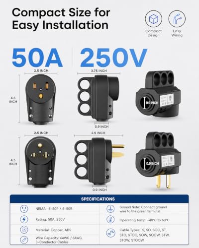 NEMA 6 50 Plug & Connector Set