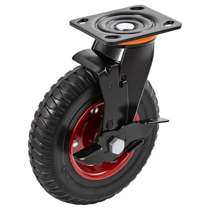8 Inch Caster Wheels 4pcs Heavy Duty Swivel with Brake Rubber Solid Wheels (8 Inch Wheel)