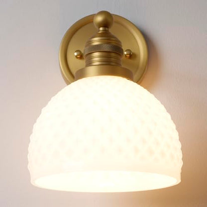 Vintage Gold Vanity Lights for Bathroom with Milk Glass (1-Brass)