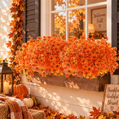 24Pcs Artificial Fall Flowers for Outdoors UV Resistant Decor