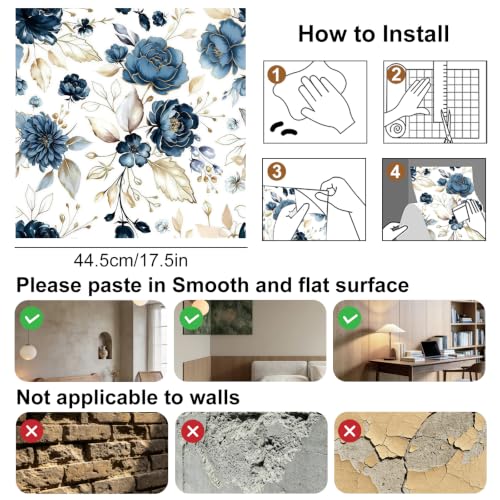 Vintage Dark Black Floral Peel and Stick Wallpaper Botanical Flower Waterproof Removable Self Adhesive Vinyl Contact Wall Paper for Bedroom Bathroom 17.5" X 196"