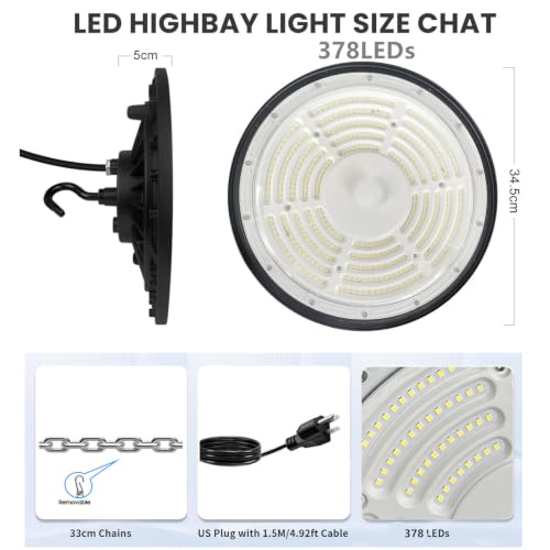 5pcs 300W UFO LED High Bay Light with US Standard Plug