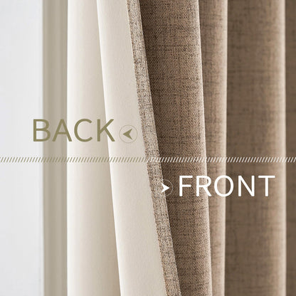100% Blackout Linen Curtains for Bedroom 52x92 Inches Copper Brown (Copper Brown / 52"W x 92"L (Pack of 2))