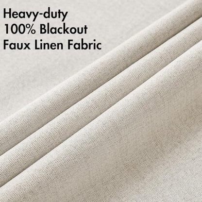 100% Blackout Linen Curtains for Bedroom 52x108 Inches Birch (Birch / 52"W x 108"L (Pack of 2))