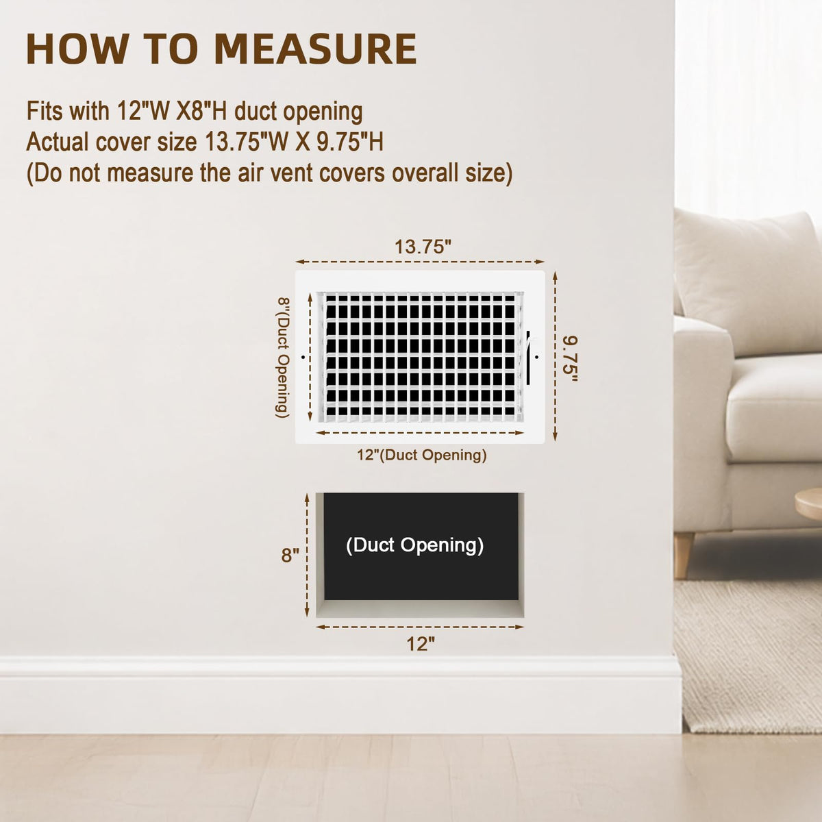 12x8 Adjustable Vent Cover Ceiling Register Vent Cover for Wall 12x8 Duct (12"Wx8"H)