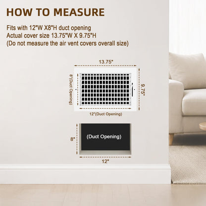 12x8 Adjustable Vent Cover Ceiling Register Vent Cover for Wall 12x8 Duct (12"Wx8"H)