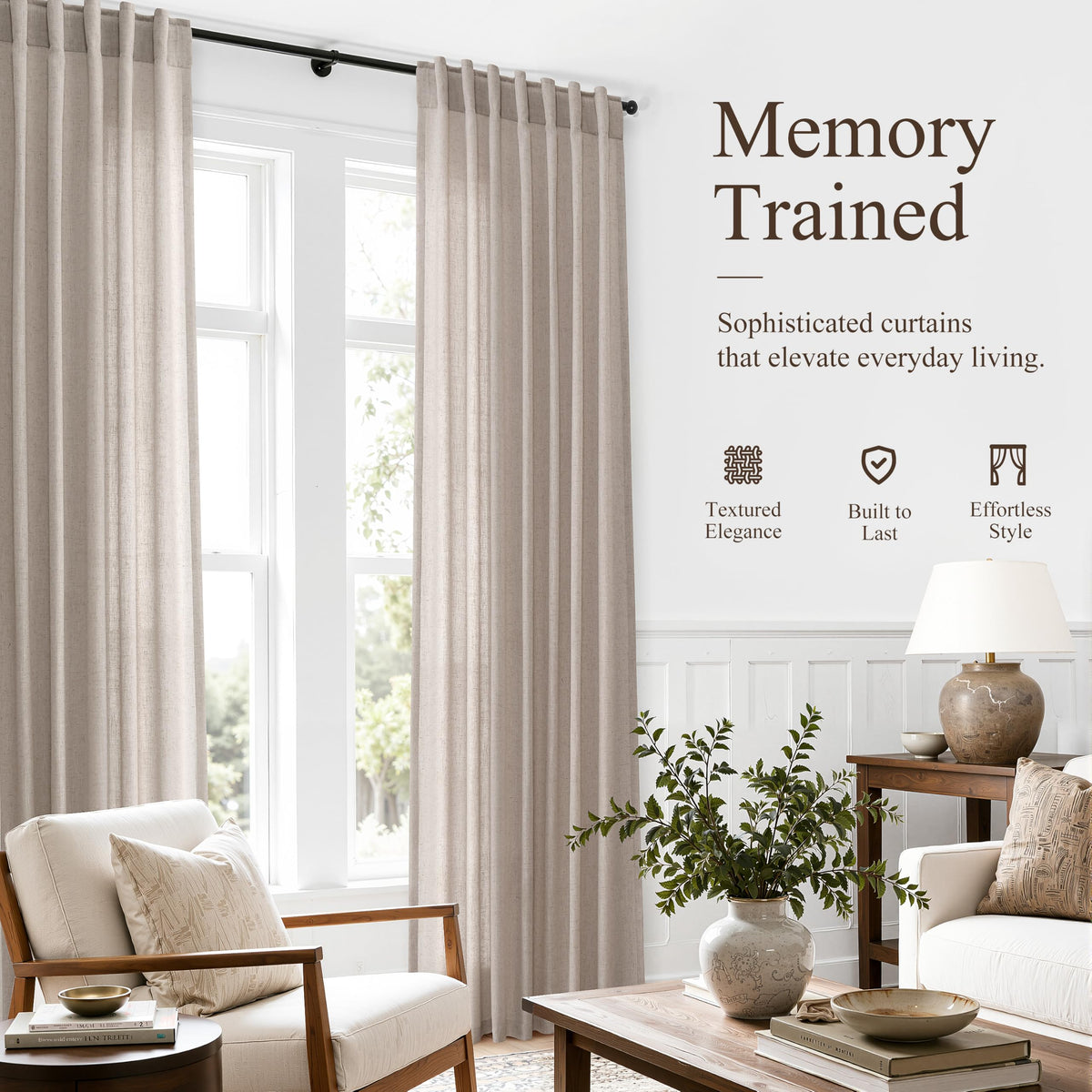 Oatmeal Linen Curtains 90 Inches Long for Living Room 2 Panels (Oatmeal / 52"W x 90"L (Pack of 2))