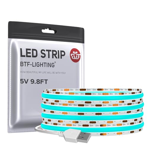 FCOB 5V USB Powered Ice Blue Color COB LED Strip Lights for TV (Ice Blue / 9.8FT)