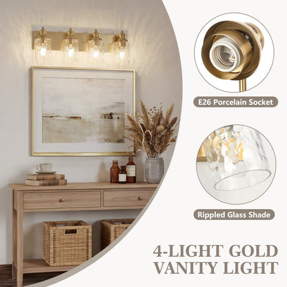 4 Light Bathroom Light Fixtures with Water Ripple Glass (Gold / 4-light)
