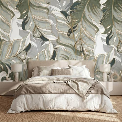 3D Flower Tree Peel and Stick Wall Mural with Gold Tree Body Self Adheisve Floral Mural Wallpaper for Living Room Bedroom Kids Room