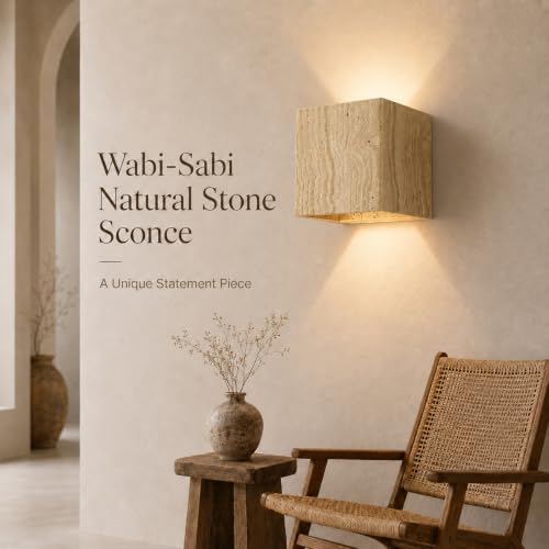 Natural Travertine Wall Sconce Half Moon Hardwired Stone Lights