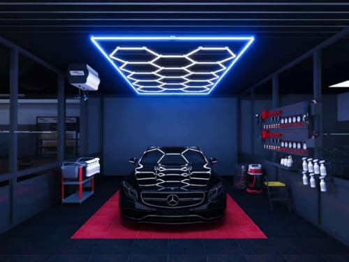 Hexagon Garage Lights 14 Hex 6500K Super Bright Honeycomb LED Lights with Rectangle Frame