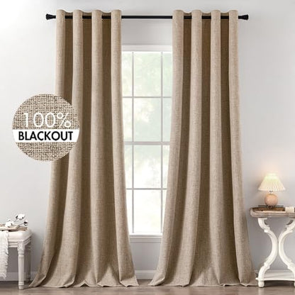 100% Blackout Linen Curtains for Bedroom 52x120 Inches Copper Brown (Copper Brown / 52"W x 120"L (Pack of 2))