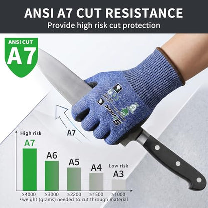 3 Pairs A7 Cut Resistant Work Gloves (Blue-durability Upgrade / Large)