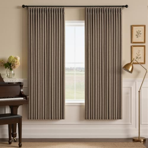 Tan Brown 72 Inch Pinch Pleated Blackout Curtains for Bedroom 50 Inch Wide (Dark Flax / 50"W x 72"L (Pack of 2))