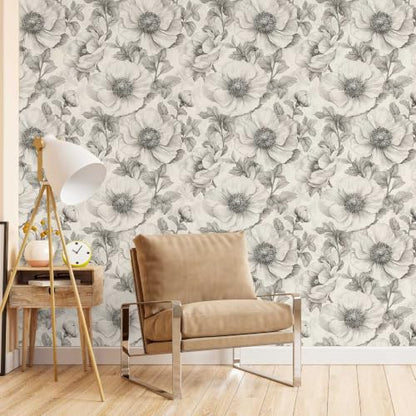 Gray Floral Peel and Stick Wallpaper