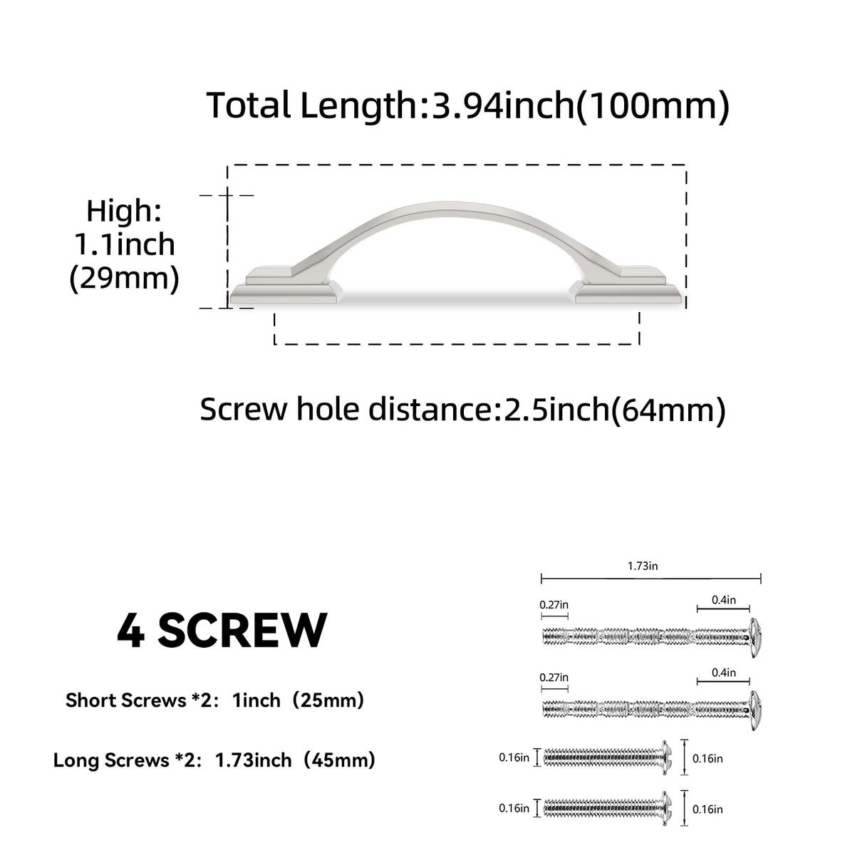 10 Pack 2.5 Inch (Brushed Satin Nickel / 2.5'' Hole Center(64mm))