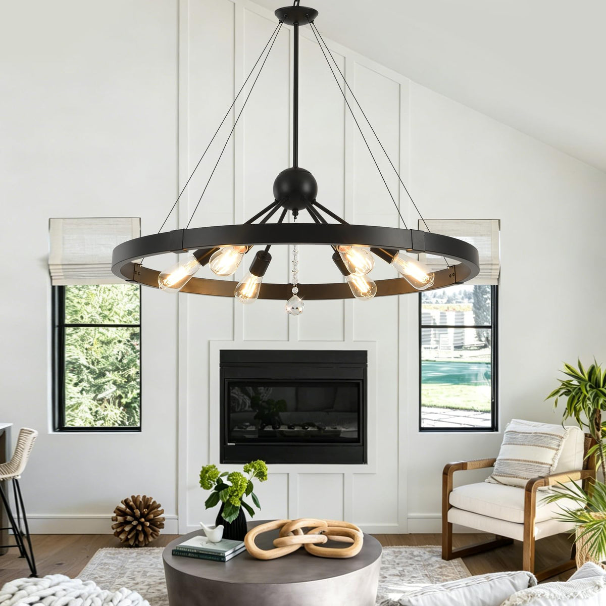 Black Wegan Wheel Chandelier 31.5" (Black / 31.5 inch)