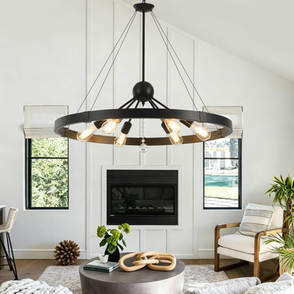 Black Wegan Wheel Chandelier 31.5" (Black / 31.5 inch)