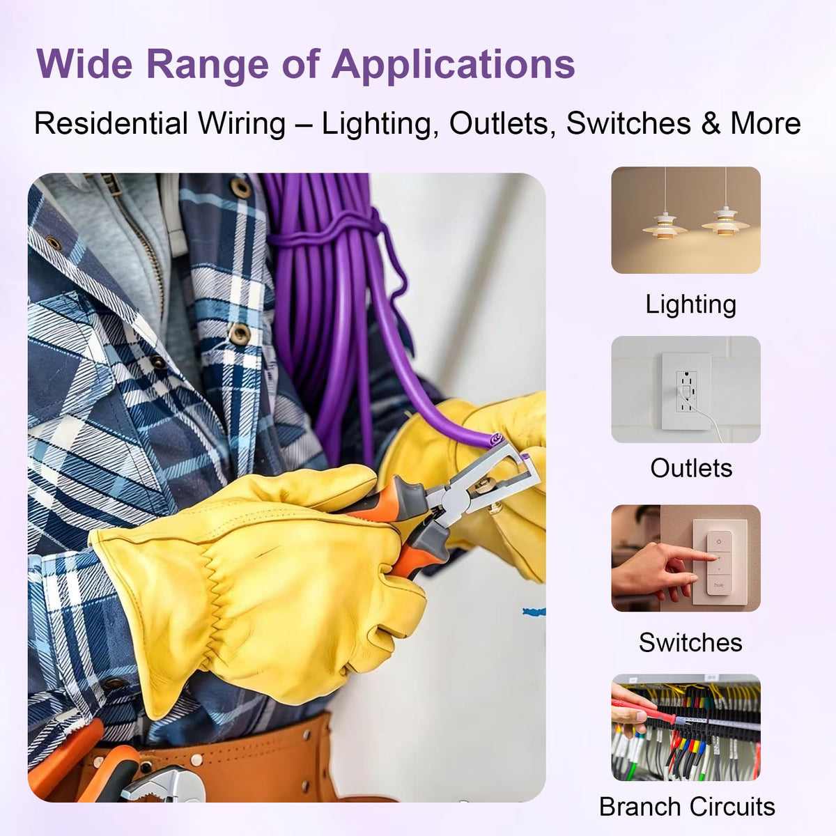 12/3 NM-B with Ground, Solid Indoor Electrical Wire, 100 FT, Purple (Purple / 12AWG/3 100FT)