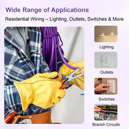 12/3 NM-B with Ground, Solid Indoor Electrical Wire, 100 FT, Purple (Purple / 12AWG/3 100FT)