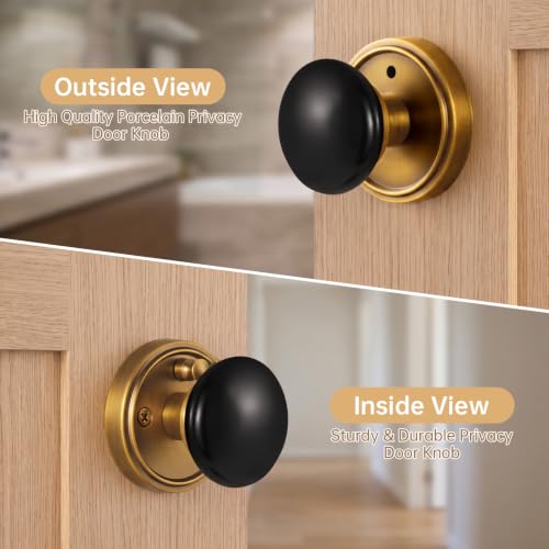 Porcelain Privacy Door Knob with Antique Brass Finish Base TC