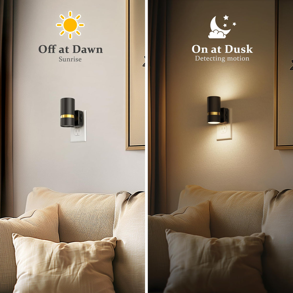 Night Lights Plug into Wall (Black-3000K / 2 Pack)
