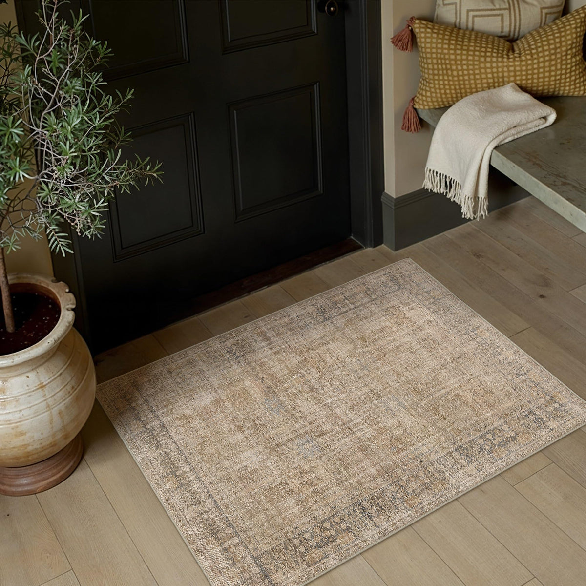 Brown 2x4 Neutral Area Rugs for Entryway Door Mat (Vintage Brownⅱ / 2' x 4' (Rectangular))