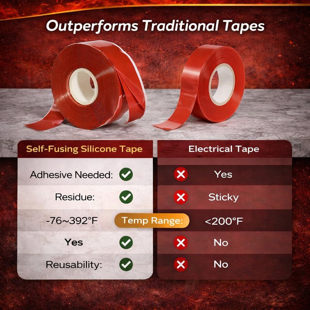 Self Fusing Silicone Tape 1" x 36' (Red / 1-Inch x 36-Feet)