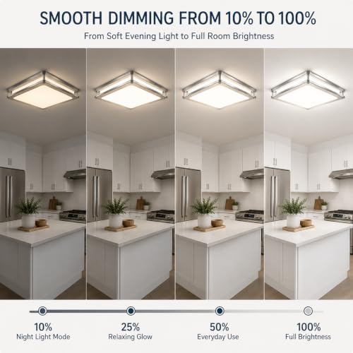 1Pack 12Inch 36W Square LED Flush Mount Ceiling Light Fixture