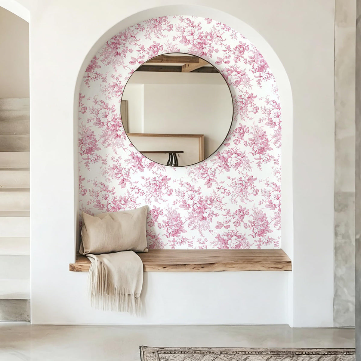 Floral Peel and Stick Wallpaper Pink Flower Paper 17in x 118in (Pink / 16.9" x 118.1")
