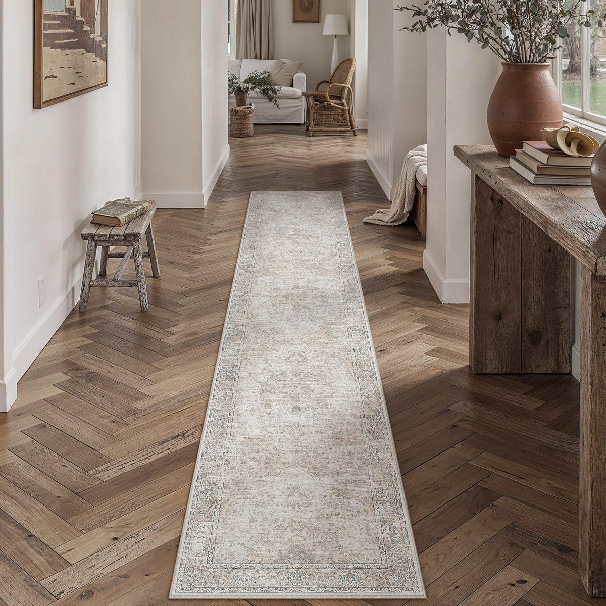 Beige Runner Rugs 2x12 Washable Rug Indoor Carpet (Multi Beige / 2' x 12' (Runner))