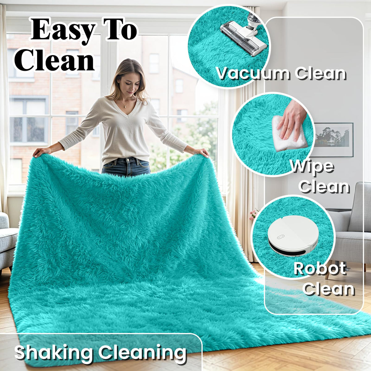 8x10 Fluffy Area Rug for Living Room (Turquoise / 8' x 10' (Rectangular))