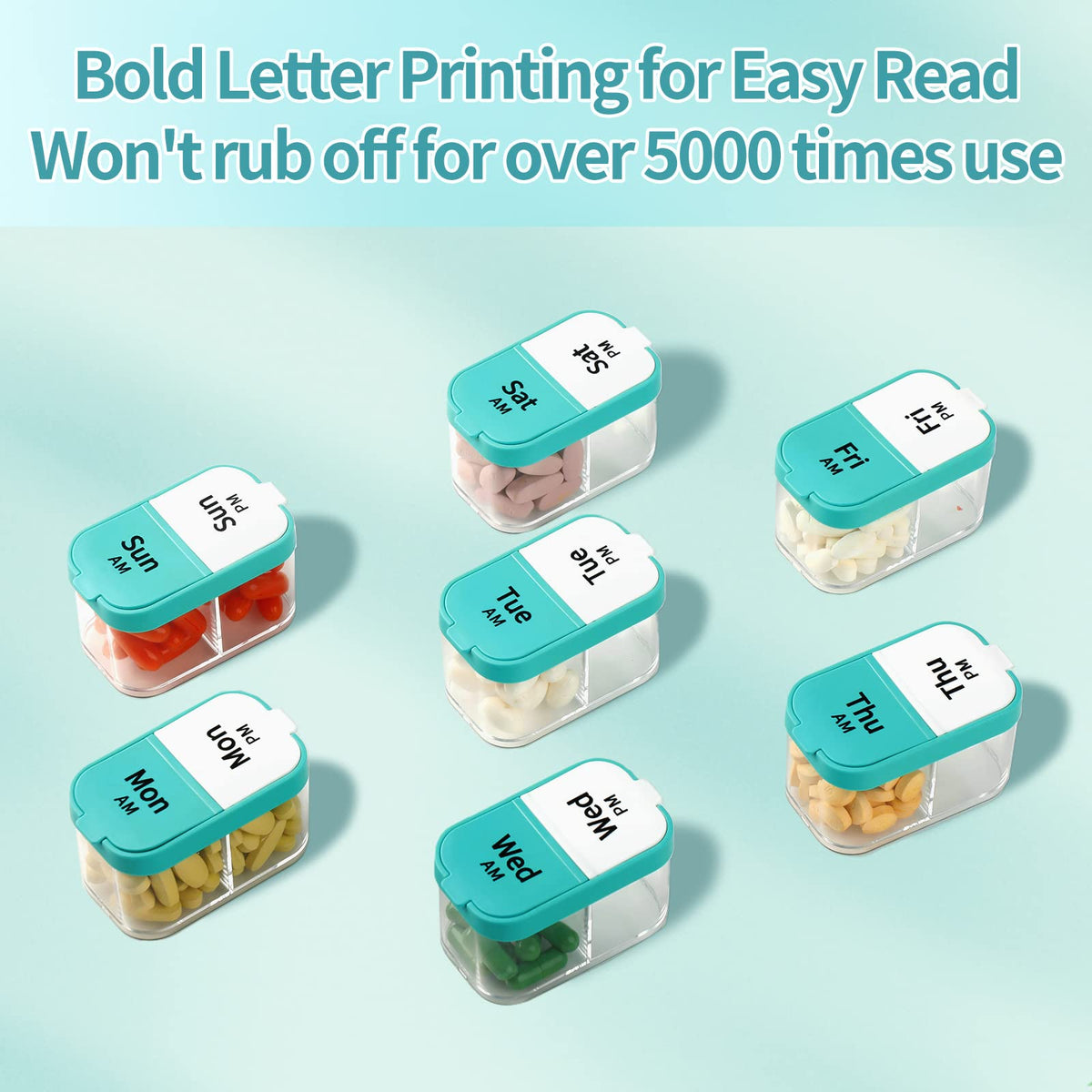Large Weekly Pill Organizer 2 Times a Day for Vitamin (Cyan)