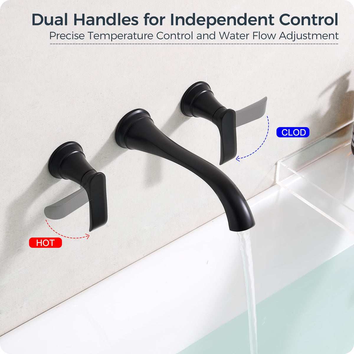 Black Wall Mount Tub Filler (Matte Black - Modern)