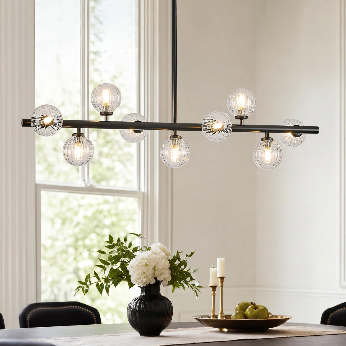Linear Sputnik Dining Chandelier (Black + Clear / 9-Light 40 Inch)