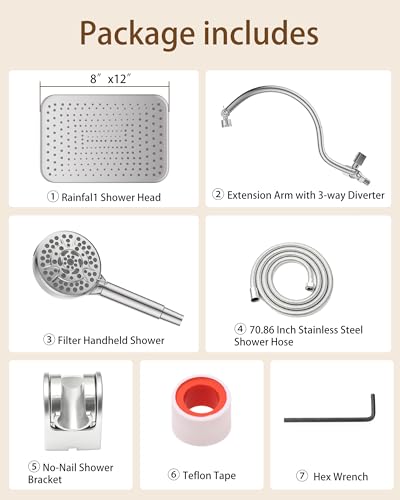 12" Shower Heads with Filtered Hand Sprayer Combo